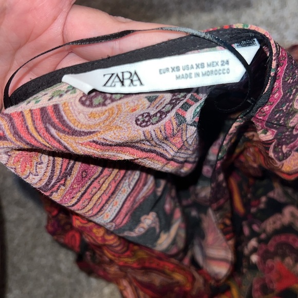 NWOT Zara paisley print smocked a neck button down dress Size XS - Picture 10 of 12
